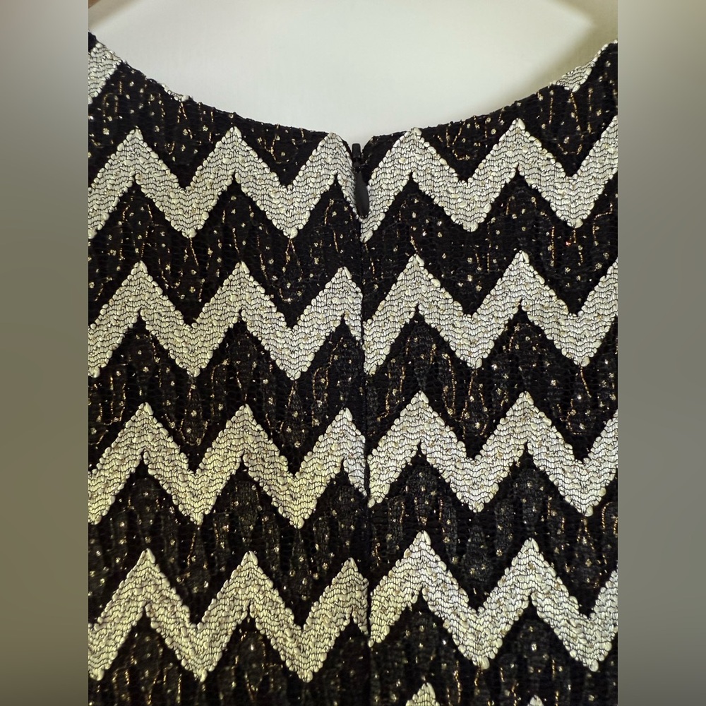 Betsy & Adam Metallic Fit & Flare Dress Chevron Print Stripe Black Silver Gold 8 - Picture 10 of 11